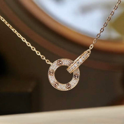 [⭐Hevara Jewelry]LOVE 7.6MM NECKLACE ROSE GOLD AND SILVER  FULL DIAMOND