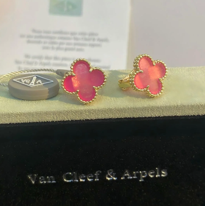 [⭐Hevara Jewelry]NEW CLOVER 15MM PINK ENAMEL STUD EARRINGS