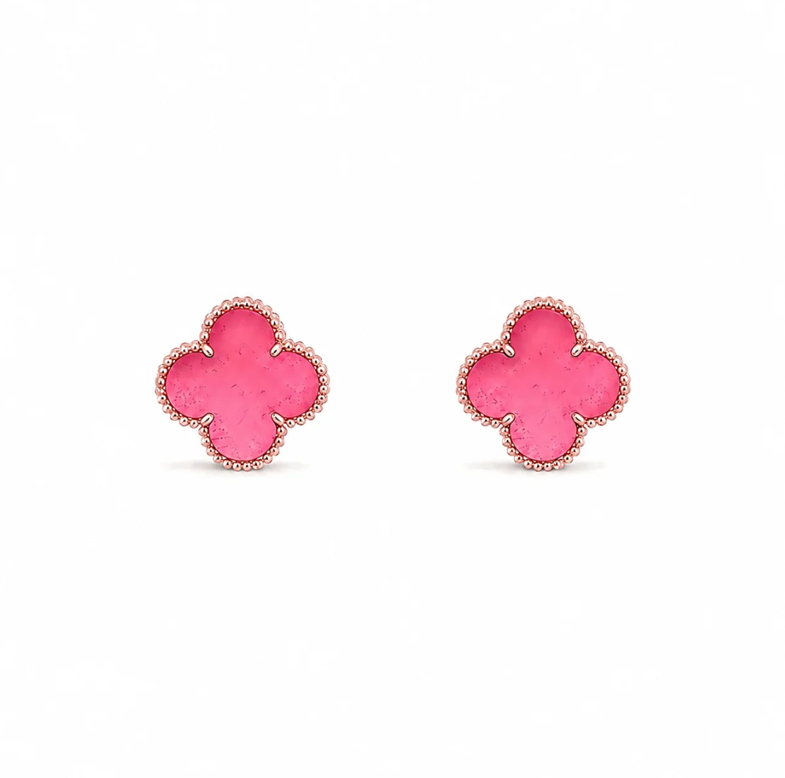 [⭐Hevara Jewelry]NEW CLOVER 15MM PINK ENAMEL STUD EARRINGS