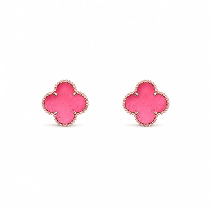 [⭐Hevara Jewelry]NEW CLOVER 15MM PINK ENAMEL STUD EARRINGS