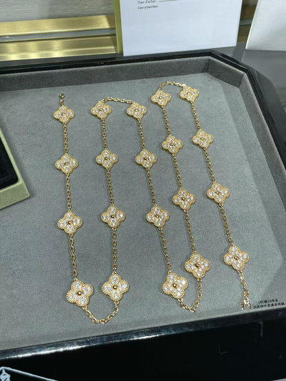 [⭐Hevara Jewelry]CLOVER 20 MOTIFS FULL-DIAMOND NECKLACE