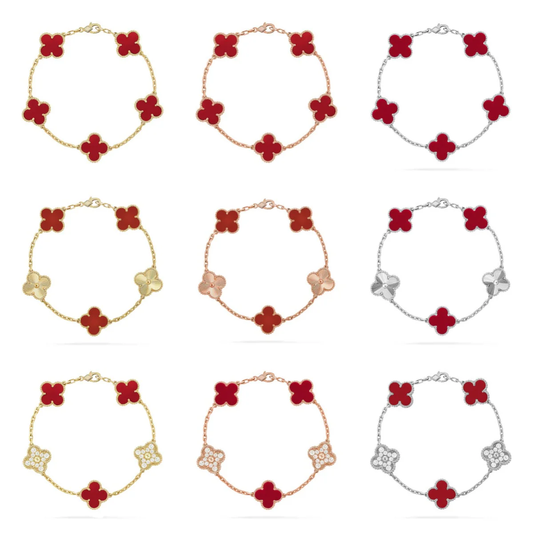 [⭐Hevara Jewelry] CLOVER 5 MOTIF RED CORNELIAN BRACELET COLLECTION