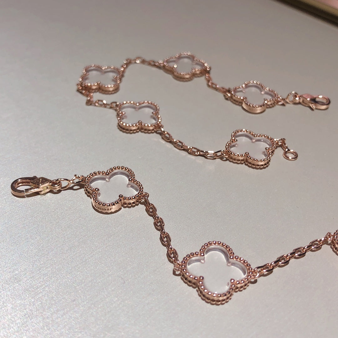 [⭐Hevara Jewelry]CLOVER 5 MOTIF ROCK CRYSTAL BRACELET