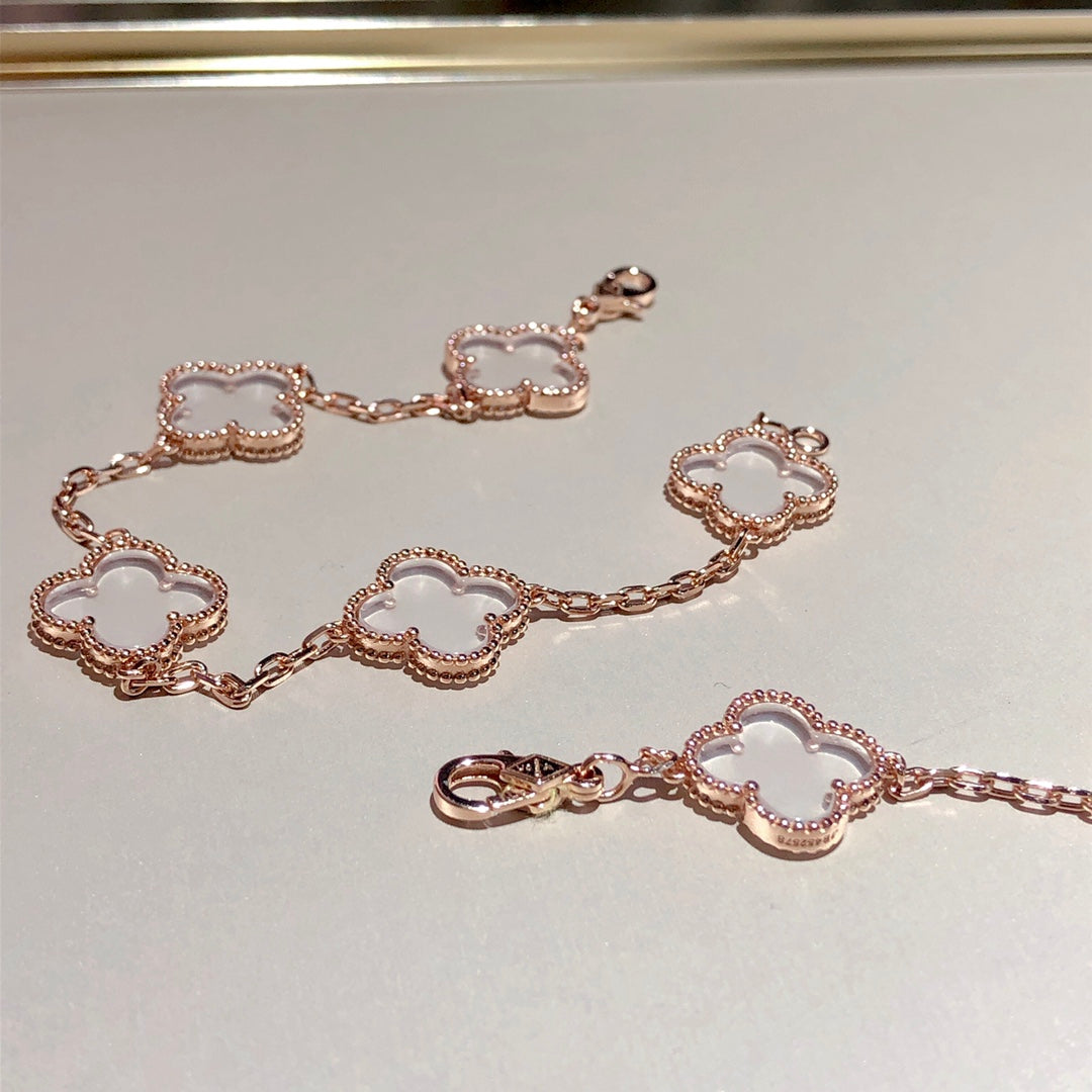 [⭐Hevara Jewelry]CLOVER 5 MOTIF ROCK CRYSTAL BRACELET