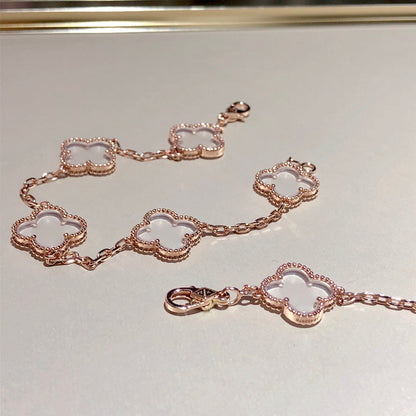 [⭐Hevara Jewelry]CLOVER 5 MOTIF ROCK CRYSTAL BRACELET