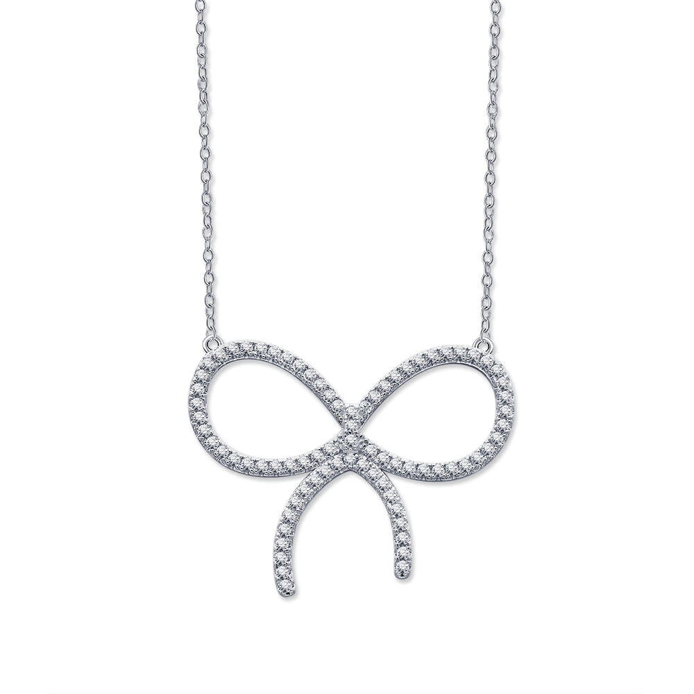 [Hevara Jewelry]CLAW SET RHODIUM PLATED BOW NECKLACE