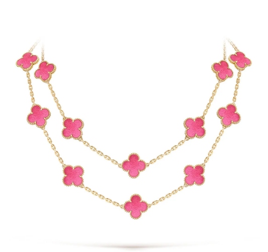 [⭐Hevara Jewelry]NEW CLOVER 20 MOTIFS PINK ENAMEL NECKLACE
