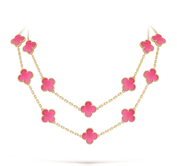 [⭐Hevara Jewelry]NEW CLOVER 20 MOTIFS PINK ENAMEL NECKLACE