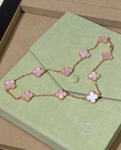 [⭐Hevara Jewelry Jewellery] Pink Necklace with Ten Clover Designs