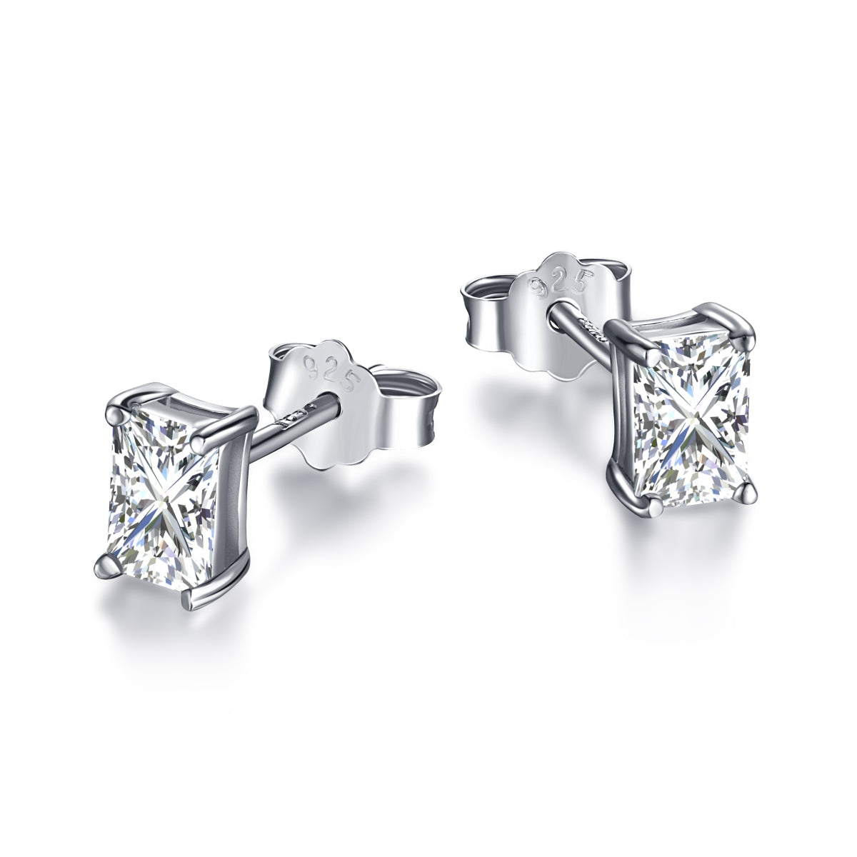 [Hevara Jewelry]Stylish Shiny Rectangular Center Stone Stud Earrings