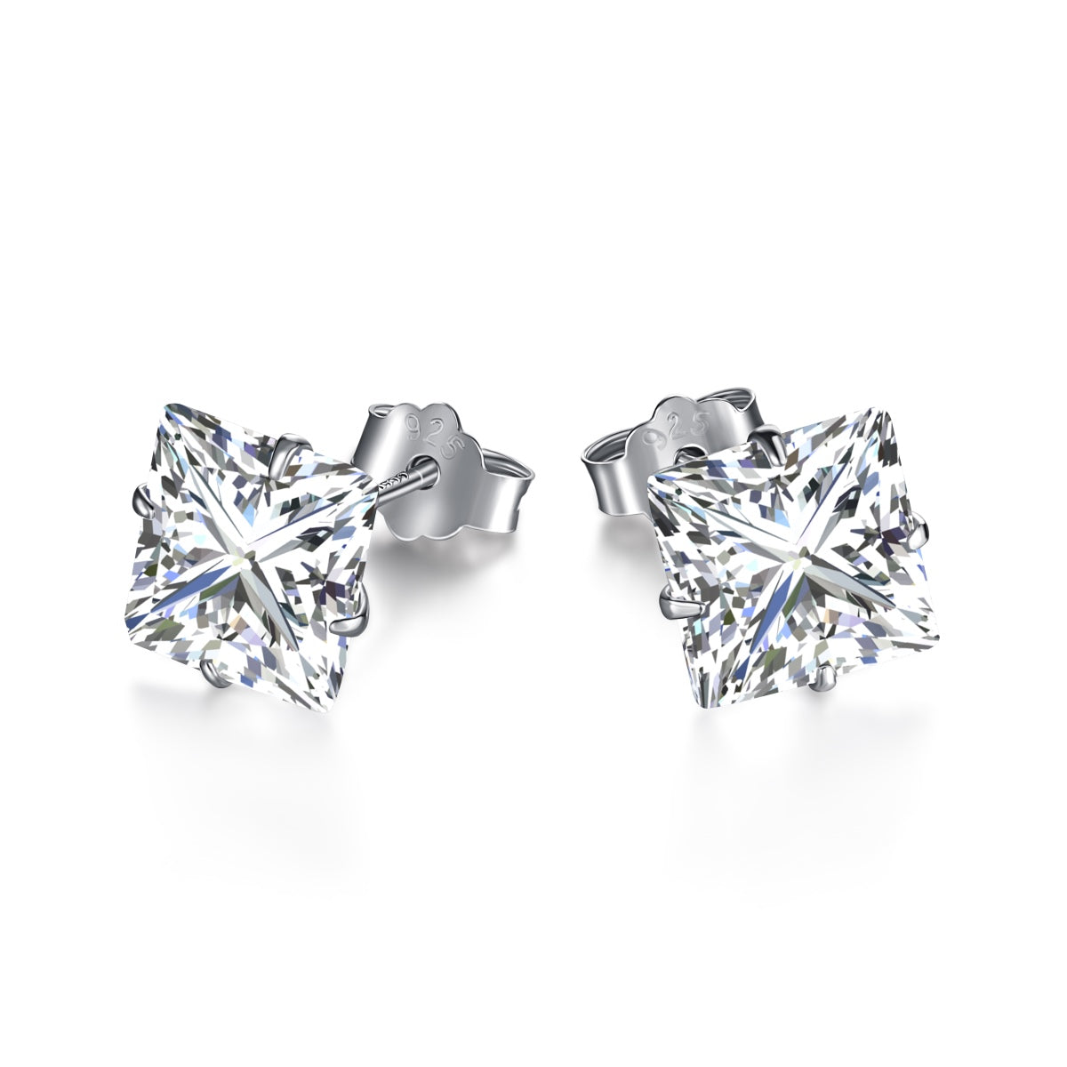 [Hevara Jewelry]Stylish Shiny Square Center Stone Stud Earrings
