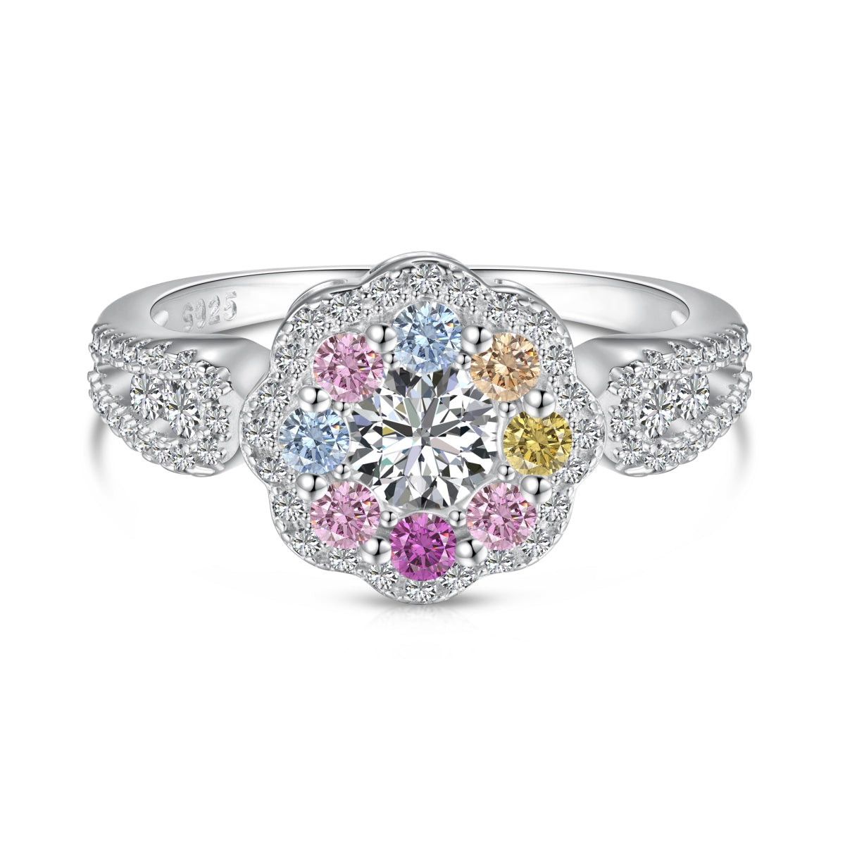 [Hevara Jewelry]Delicate Colorful Round Cut Flower Shape Wedding Ring
