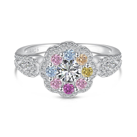 [Hevara Jewelry]Delicate Colorful Round Cut Flower Shape Wedding Ring