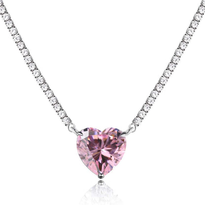 [Hevara Jewelry]8.0 Carat Versatile Colorful Sweet Heart-Shaped Tennis Necklace