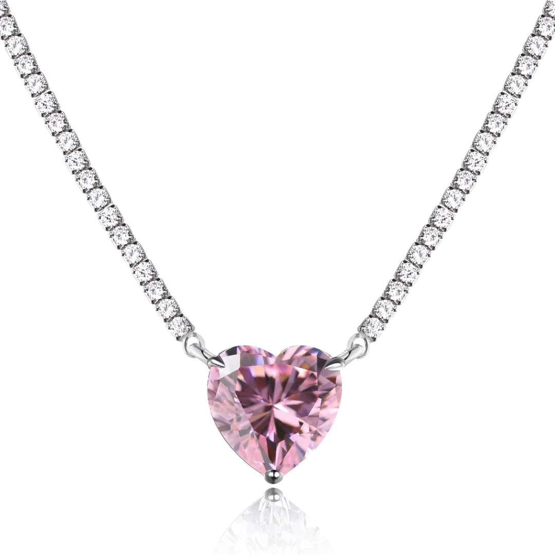 [Hevara Jewelry]8.0 Carat Versatile Colorful Sweet Heart-Shaped Tennis Necklace