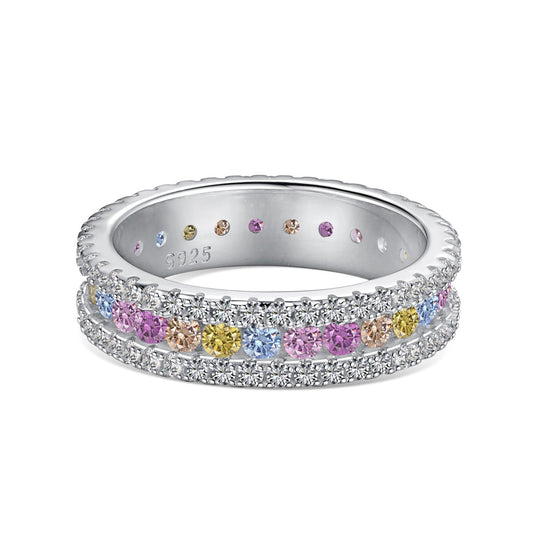 [Hevara Jewelry]Delicate Colorful Round Cut Daily Ring