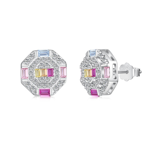 [Hevara Jewelry]Ornate Colorful Octagon Shape Daily Earrings