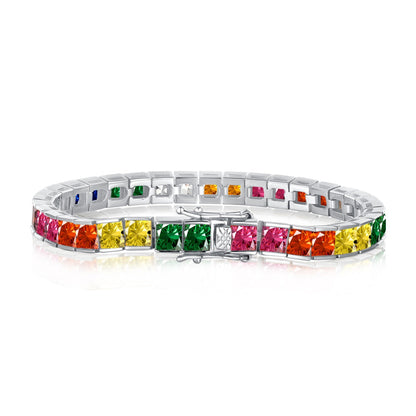 [Hevara Jewelry]Radiant Colorful Princess Cut Tennis Bracelet