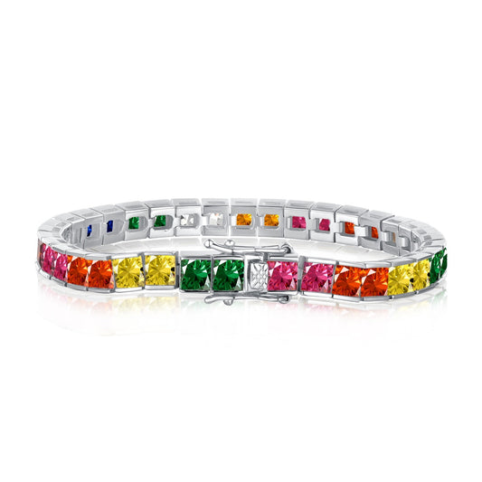 [Hevara Jewelry]Radiant Colorful Princess Cut Tennis Bracelet