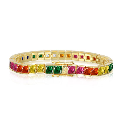 [Hevara Jewelry]Radiant Colorful Princess Cut Tennis Bracelet