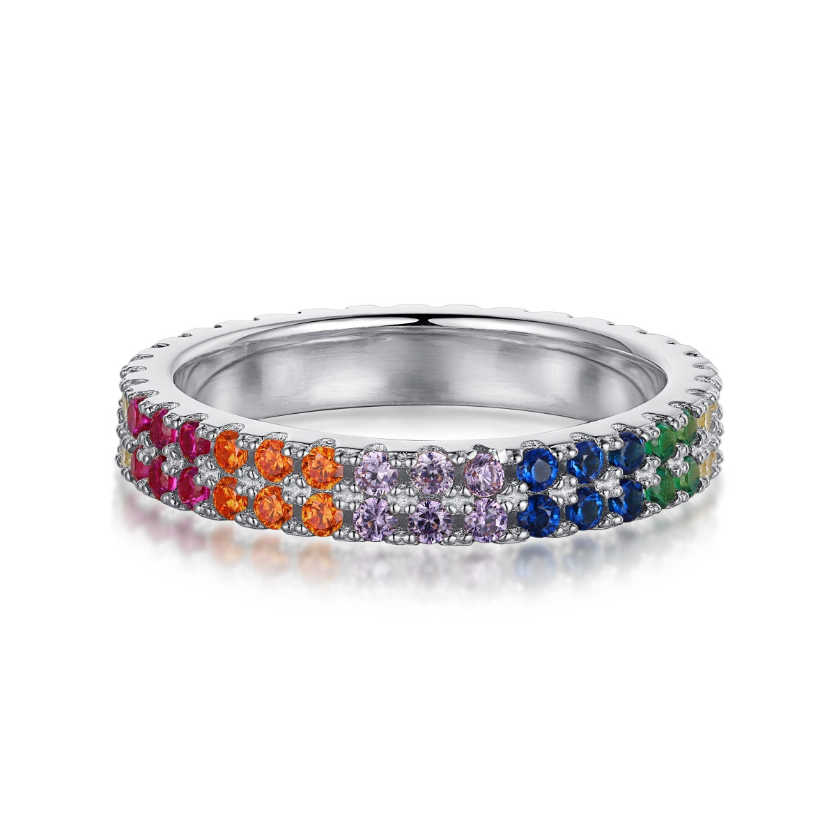 [Hevara Jewelry]Unique Colorful Round Cut Tennis Ring