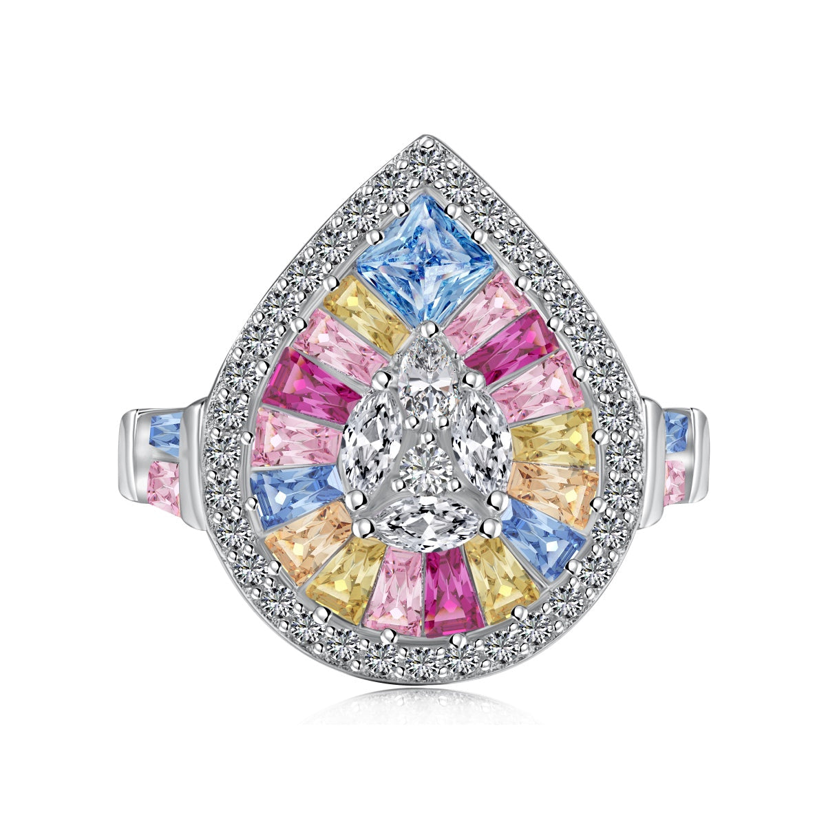 [Hevara Jewelry]Elegant Colorful Water Drop Shape Banquet Ring