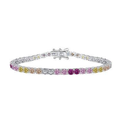 [Hevara Jewelry]Radiant Colorful Round Cut Tennis Bracelet