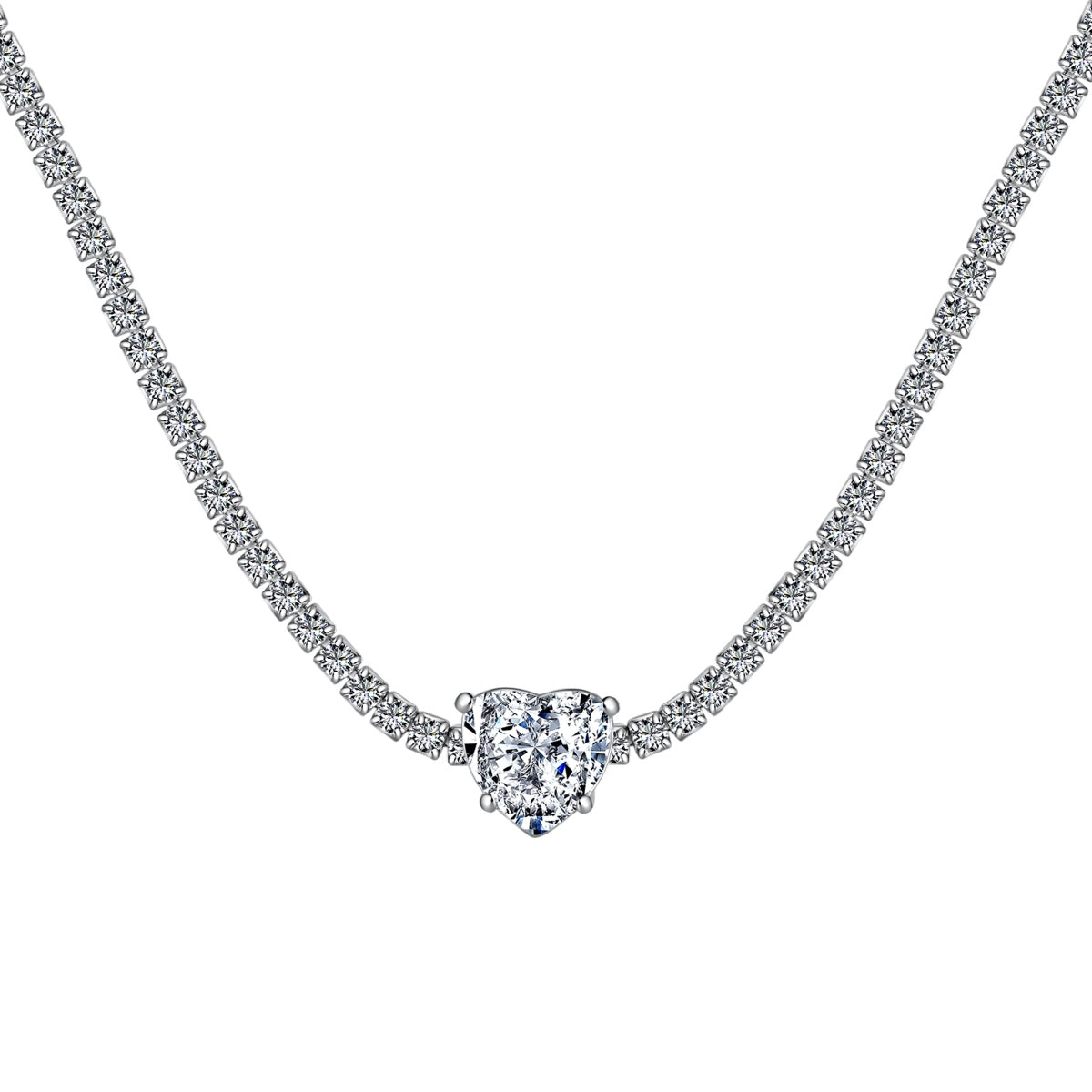 [Hevara Jewelry]2.0 Carat Sparkling Tennis Heart Cut Necklace