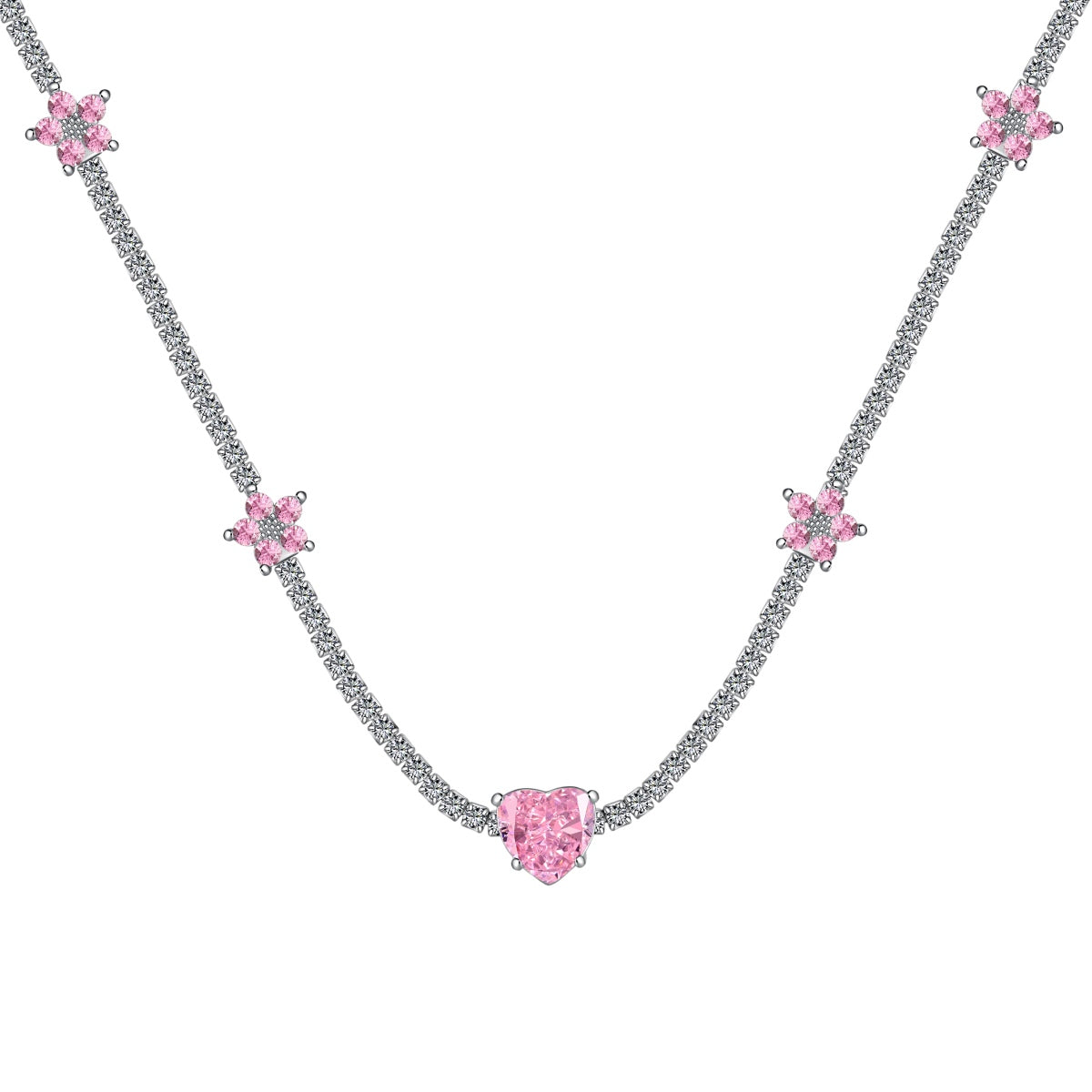 [Hevara Jewelry]Dazzling Pink Heart Flower Necklace