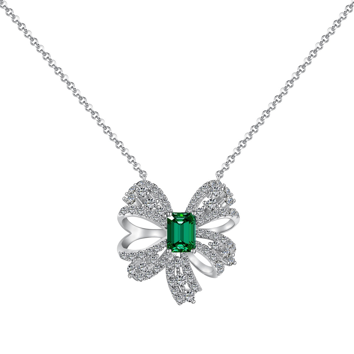 [Hevara Jewelry]Luxurious Flower Shape Emerald Cut Necklace