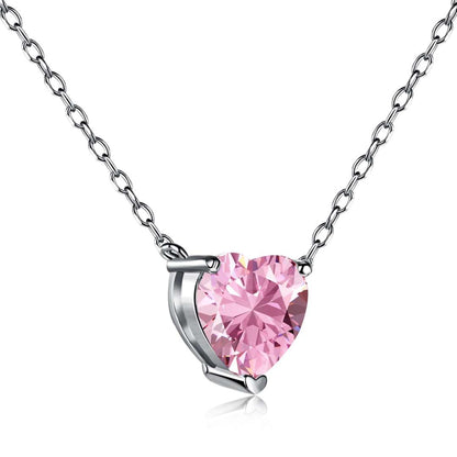 [Hevara Jewelry]Heart Shape Main Stone Pendant Collarbone Necklace