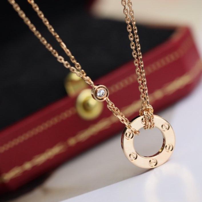 [⭐Hevara Jewelry]LOVE NECKLACE ADJUSTABLE ROSE GOLD 2 DIAMOND