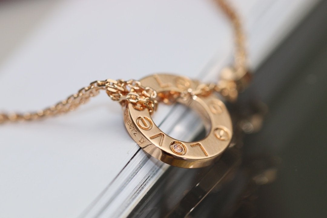 [⭐Hevara Jewelry]LOVE NECKLACE ADJUSTABLE ROSE GOLD 2 DIAMOND