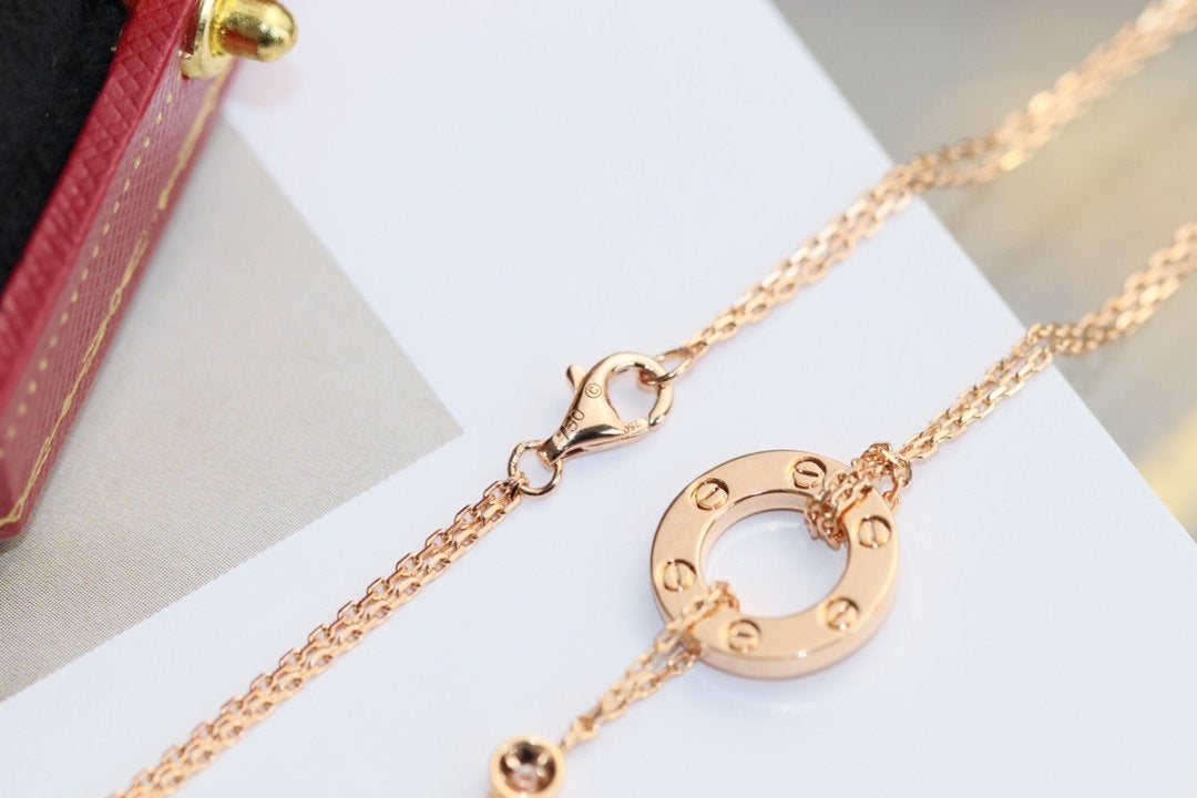 [⭐Hevara Jewelry]LOVE NECKLACE ADJUSTABLE ROSE GOLD 2 DIAMOND