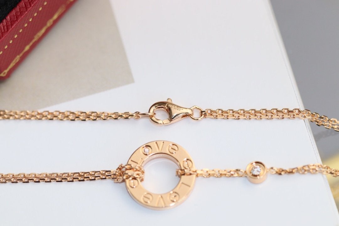 [⭐Hevara Jewelry]LOVE NECKLACE ADJUSTABLE ROSE GOLD 2 DIAMOND