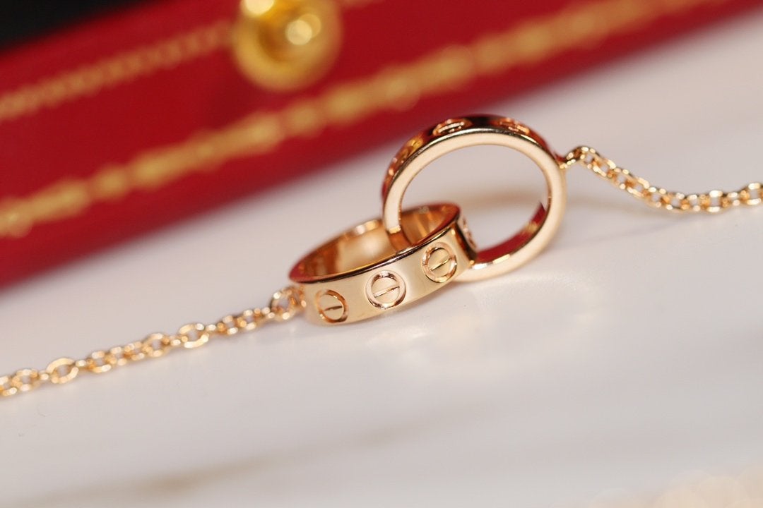 [⭐Hevara Jewelry]LOVE NECKLACE PINK GOLD AND SILVER