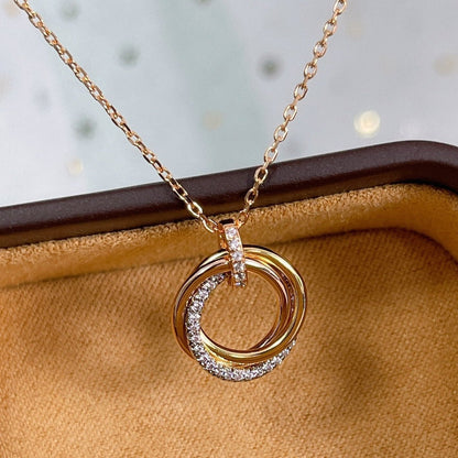 [⭐Hevara Jewelry]TRINITY NECKLACE SILVER GOLD PINK GOLD DIAMONDS