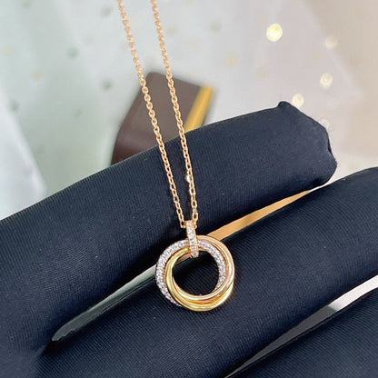 [⭐Hevara Jewelry]TRINITY NECKLACE SILVER GOLD PINK GOLD DIAMONDS