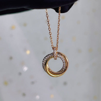 [⭐Hevara Jewelry]TRINITY NECKLACE SILVER GOLD PINK GOLD DIAMONDS