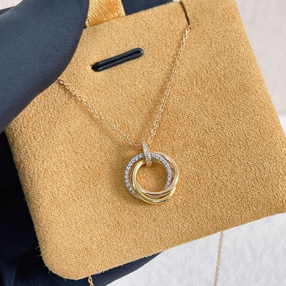 [⭐Hevara Jewelry]TRINITY NECKLACE SILVER GOLD PINK GOLD DIAMONDS