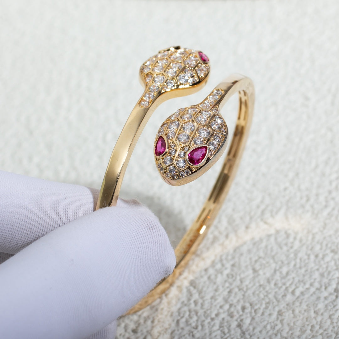 [⭐Hevara Jewelry]SERPENTI BRACELET PINK GOLD DIAMOND DOUBLE SNAKE