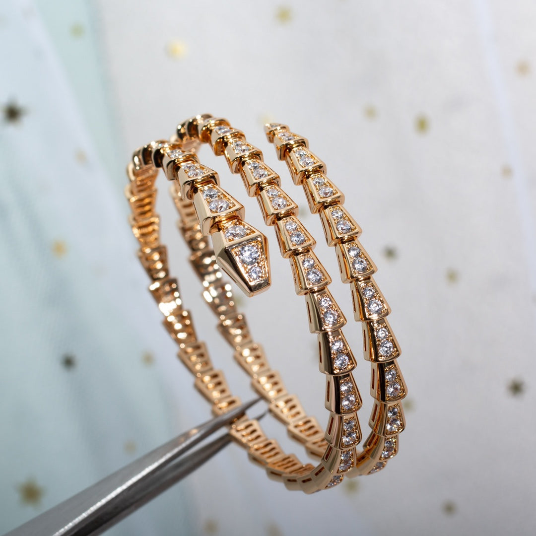 [⭐Hevara Jewelry]SERPENTI BRACELET PINK GOLD DIAMOND DOUBLE ROW