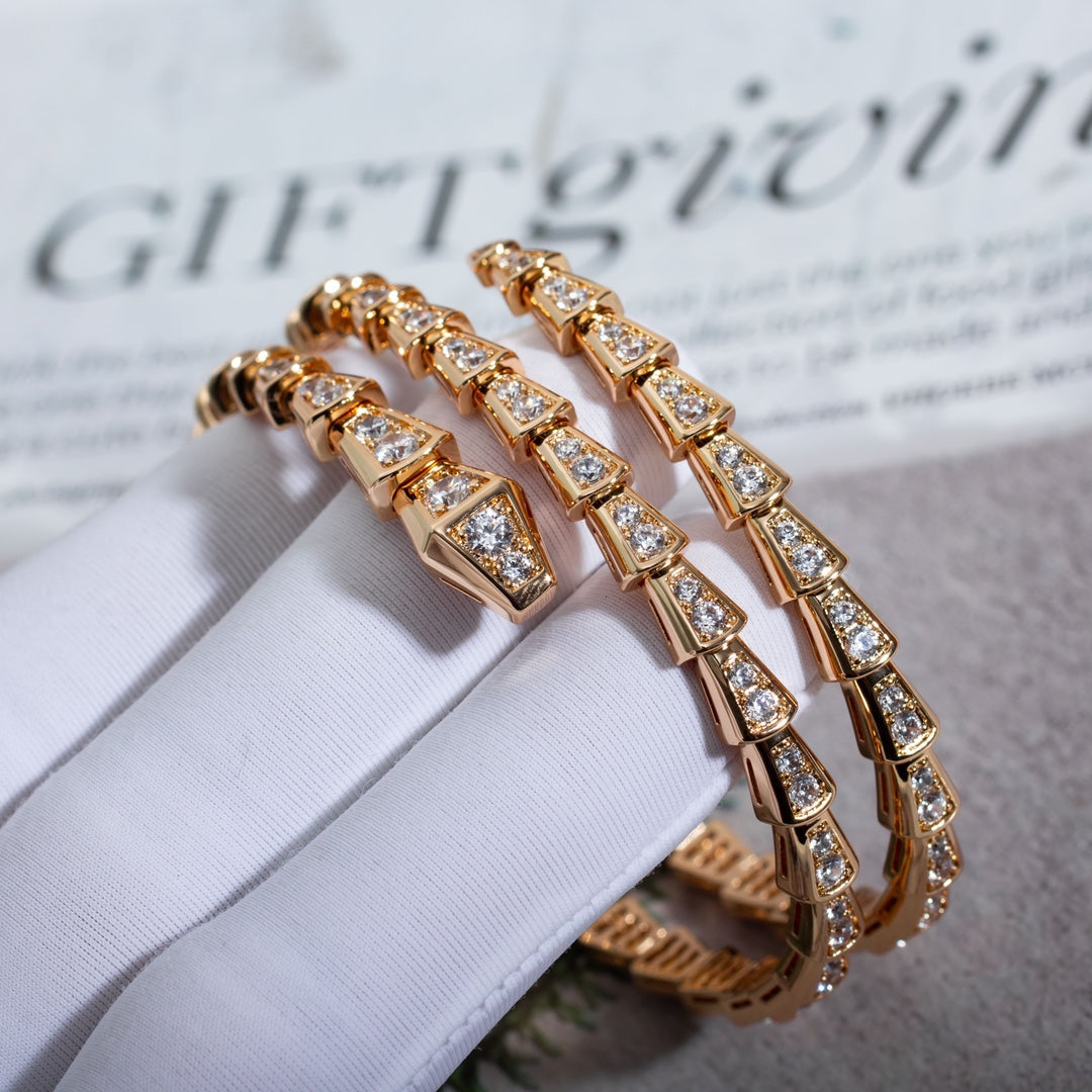 [⭐Hevara Jewelry]SERPENTI BRACELET PINK GOLD DIAMOND DOUBLE ROW