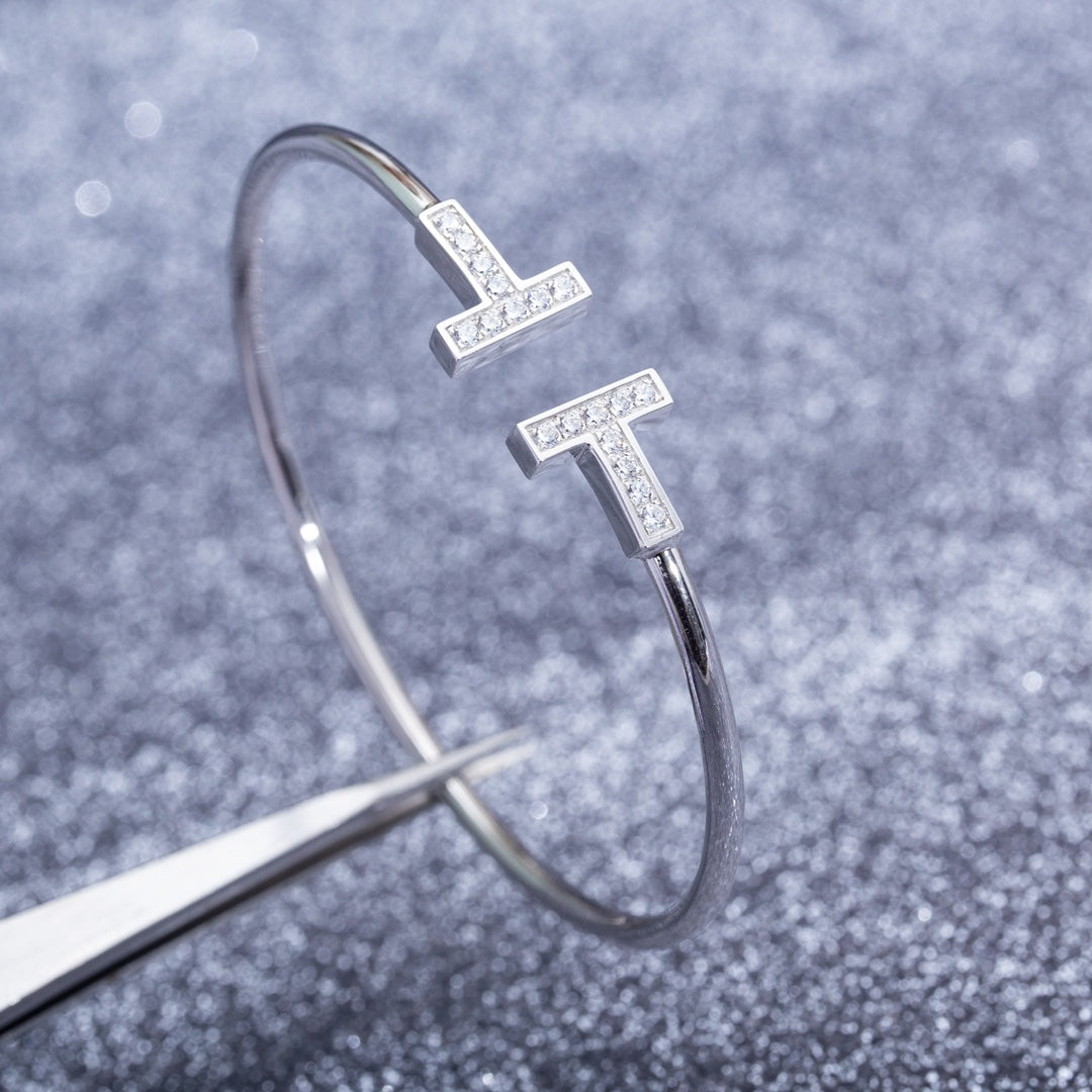 [Hevara Jewelry]T BRACELET 1.8MM DIAMOND SILVER