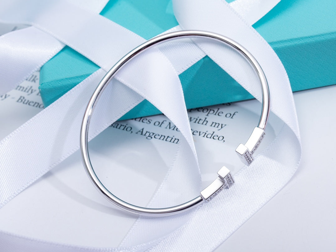 [Hevara Jewelry]T BRACELET 1.8MM DIAMOND SILVER