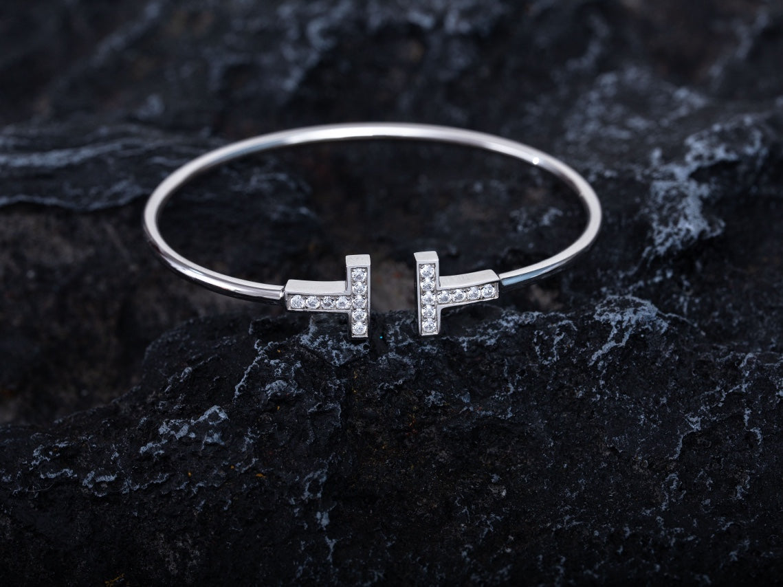 [Hevara Jewelry]T BRACELET 1.8MM DIAMOND SILVER