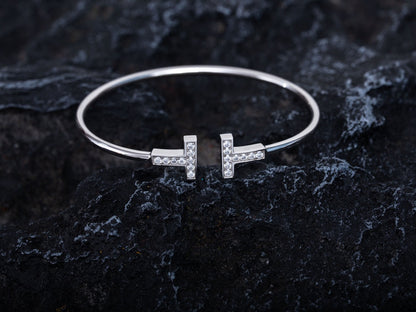 [Hevara Jewelry]T BRACELET 1.8MM DIAMOND SILVER