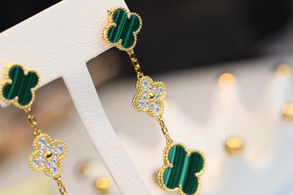 [⭐Hevara Jewelry]CLOVER EARRINGS GOLD MALACHITE DIAMOND 3 MOTIF