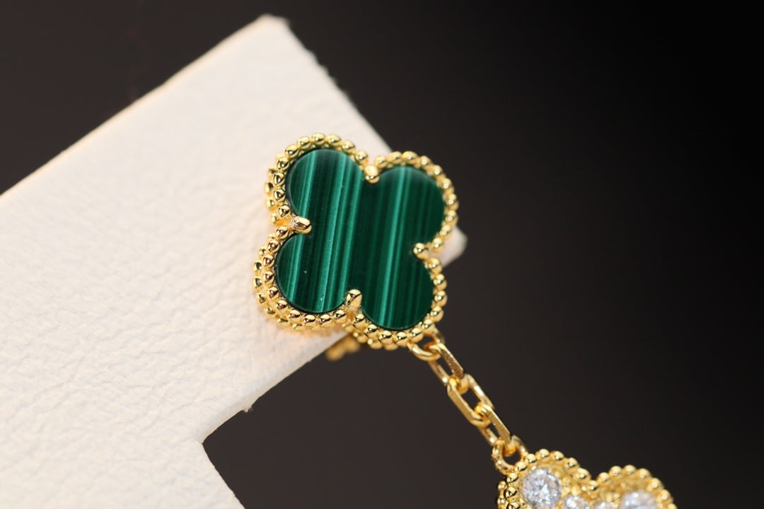[⭐Hevara Jewelry]CLOVER EARRINGS GOLD MALACHITE DIAMOND 3 MOTIF