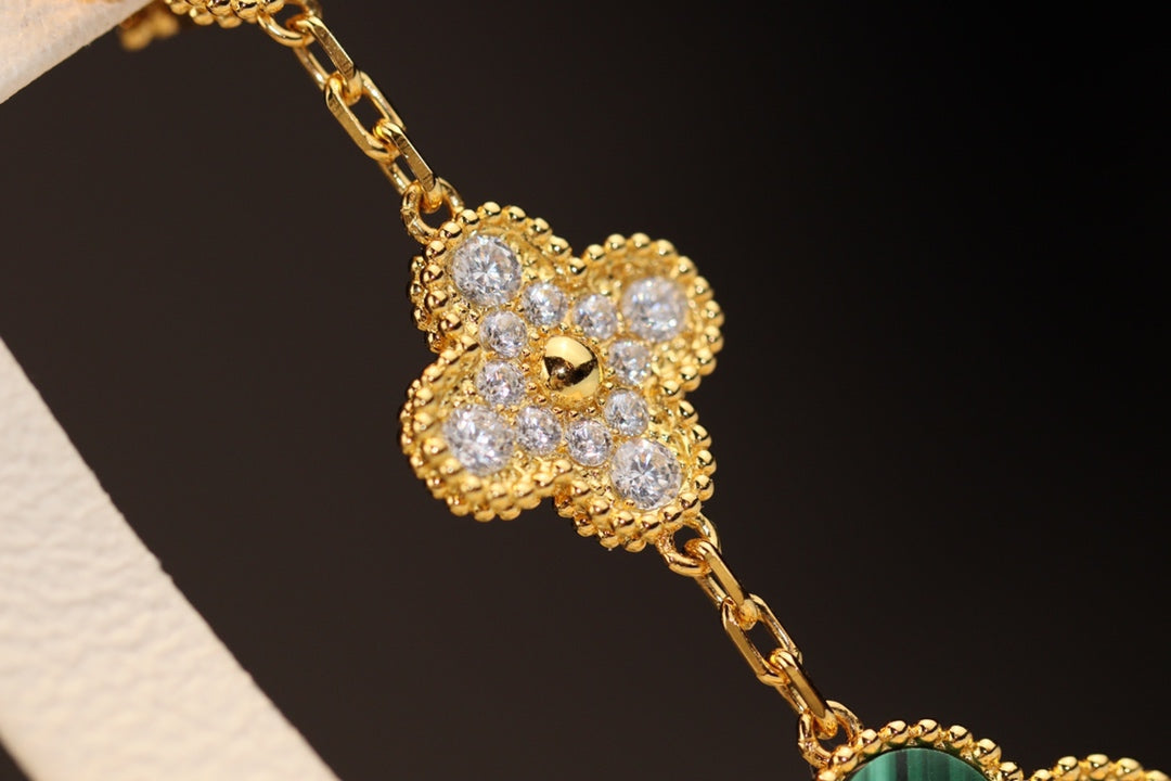[⭐Hevara Jewelry]CLOVER EARRINGS GOLD MALACHITE DIAMOND 3 MOTIF